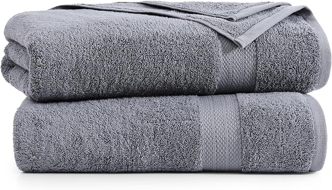 LANE LINEN Jumbo Size Bath Sheets 2 Piece, 35 by 66 Inch - 100% Ring Spun Cotton, Highly Absorbent & Quick Drying Extra Bath Large Towel Set - Oversized Bath Towels- Ideal for Hotel, Guest - Cool Grey