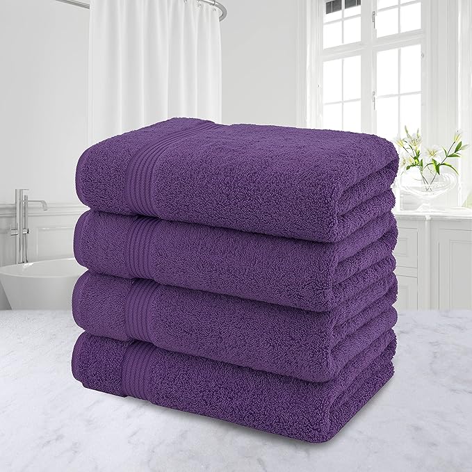 American Veteran Towel, 100% Cotton Turkish Bath Towels for Bathroom 4 Pack, 27x54 Extra Large Premium Soft Drying Bathroom Towels, Purple