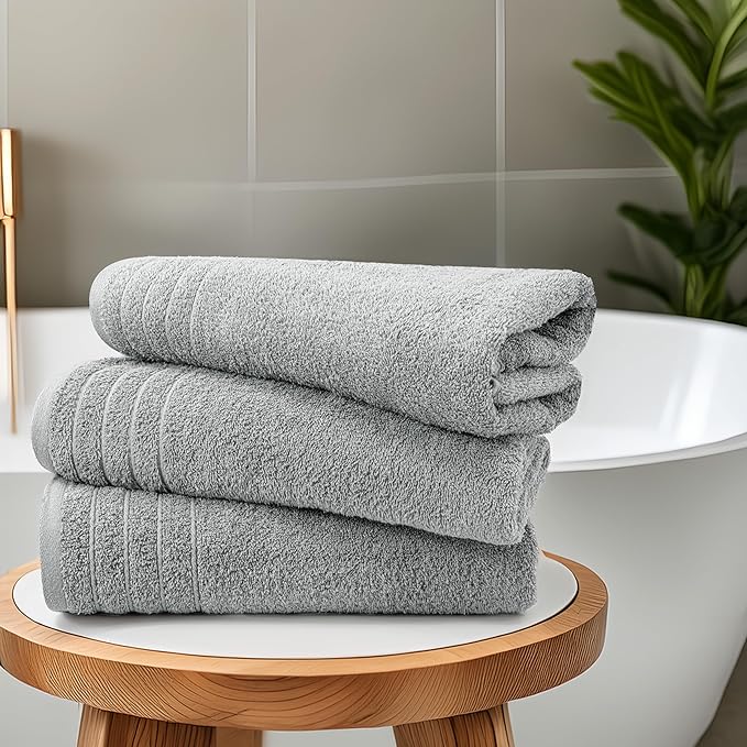 Tens Towels Pack of 4 Extra Large Bath Towels 30 x 60 Inches, 100% Cotton, Larger & Lighter Weight, Quicker to Dry, Super Soft and Absorbent, Perfect for Bathroom, Cool Grey