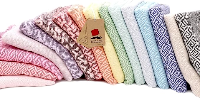 Bazaar Anatolia Turkish Beach Towel – 100% Cotton, Quick Dry, Sand Free Towel for Bathroom, Camping, Travel, Lavender – Oversized 71x39 Inches – Diamond Lilac