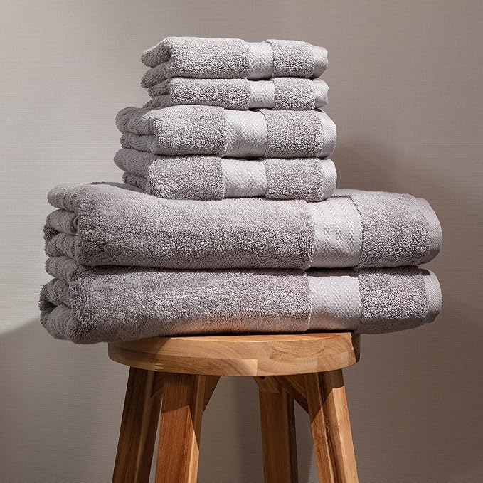 Fabdreams 100% Organic Cotton Bath Towel Set of 6 700 GSM Hotel Premium Plush Absorbent Soft Durable Skin-Friendly Spa Quality Bathroom Comfort with 2 Bath 2 Hand Towels and 2 Wash Cloths Dark Grey