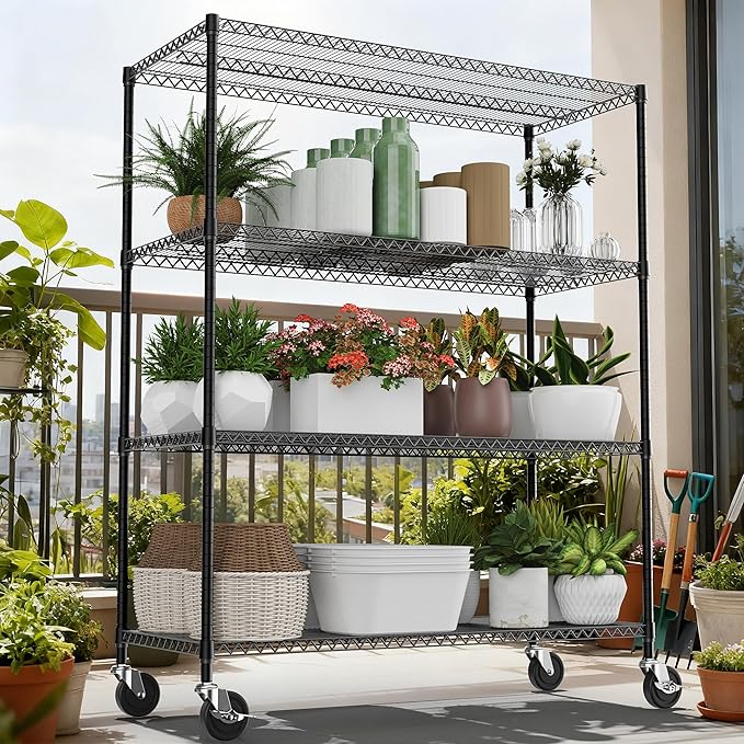 4 Tiers Shelf 2640 lbs Steel Storage Shelving Utility Shelving Unit Steel Organizer Wire Rack for Home,Kitchen,Office,Garage Black 23.6" D x 53.1" W x 73.6" H