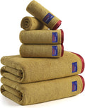 REDKISS 6 Pack Cotton Towel Set with Luxury Embellished Border, 600 GSM Ultra Soft & Highly Absorbent Bath Towels Set with 2 Bath, 2 Hand, 2 Washcloths for Bathroom, Gym, Spa, Hotel, Mustard Yellow