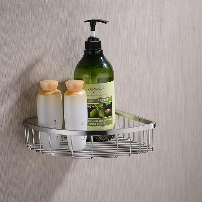 304 Stainless Steel Shower Caddy Corner Basket Shelf Bathroom Organizer Wall Mounted Storage, Brushed Nickel
