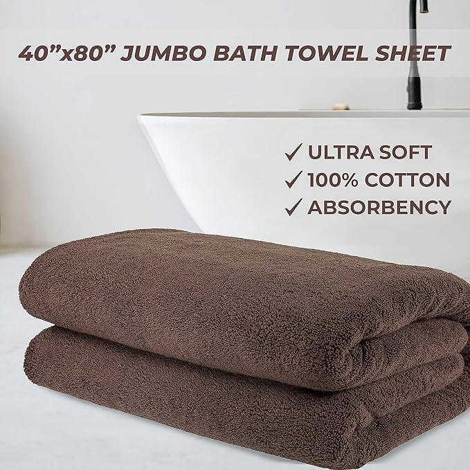 Cotton Paradise 100% Cotton 40x80 Oversized Bath Sheet, Extra Large Turkish Bath Towels for Bathroom, Brown Bathsheet