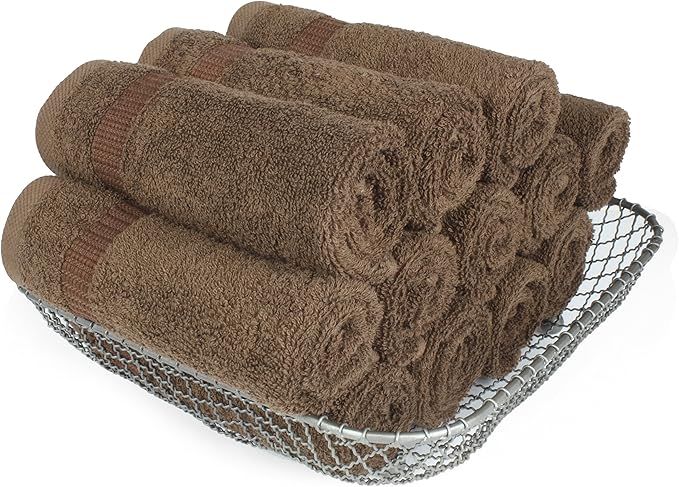 SALBAKOS 100% Turkish Cotton Washcloth Set of 12 13x13 inch | Heirloom Quality | Hotel & Spa Collection | Ultra Soft, Super Absorbent, Washcloth Towels | Made in Turkey (Chocolate, 12 Washcloths)
