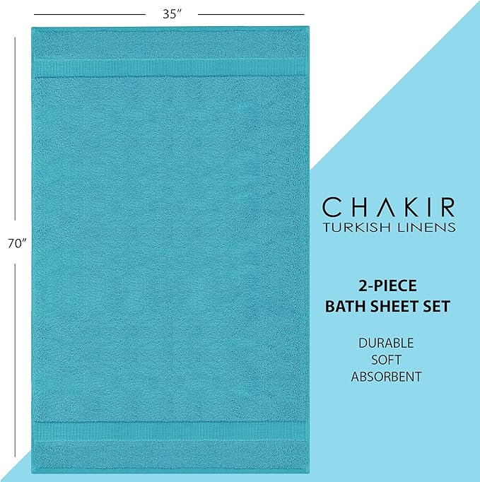 Chakir Turkish Linens, 100% Cotton Premium Quality Turkish Bath Sheets (35''x70'' Large Bath Sheet Towels - Aqua)