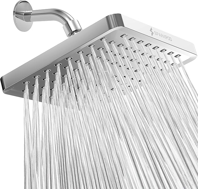 SparkPod Shower Head - High Pressure Rain - Premium Quality Luxury Design - 1-Min Install - Easy Clean Adjustable Replacement for Your Bathroom Shower Heads (Luxury Polished Chrome, 8 Inch Square)