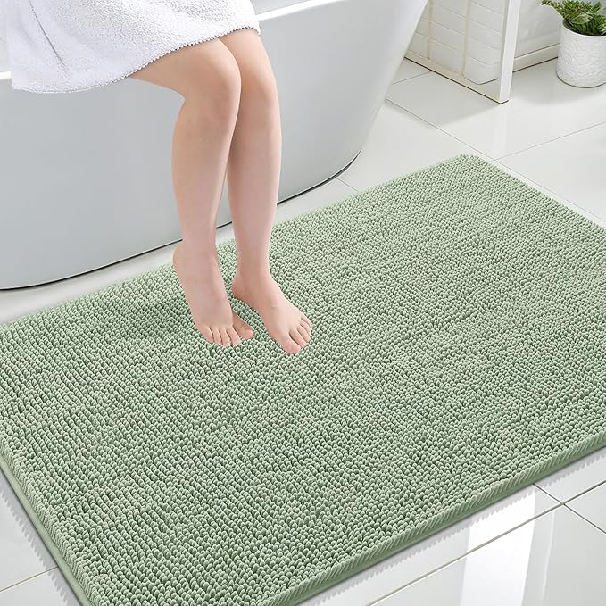 OLANLY Bathroom Rugs 47x32, Extra Soft Absorbent Chenille Bath Rugs, Rubber Backing Quick Dry, Machine Washable Bath Mats for Bathroom Floor, Tub and Shower, Home Decor Accessories, Sage Green