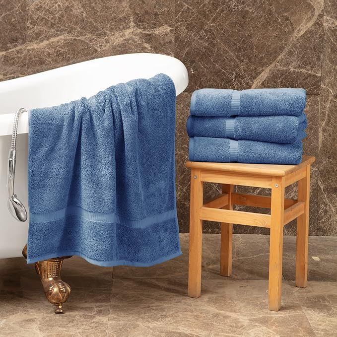 Towel Bazaar Premium Cotton Super Soft and Absorbent Turkish Towels (4-Piece Bath Towels, Wedgewood)