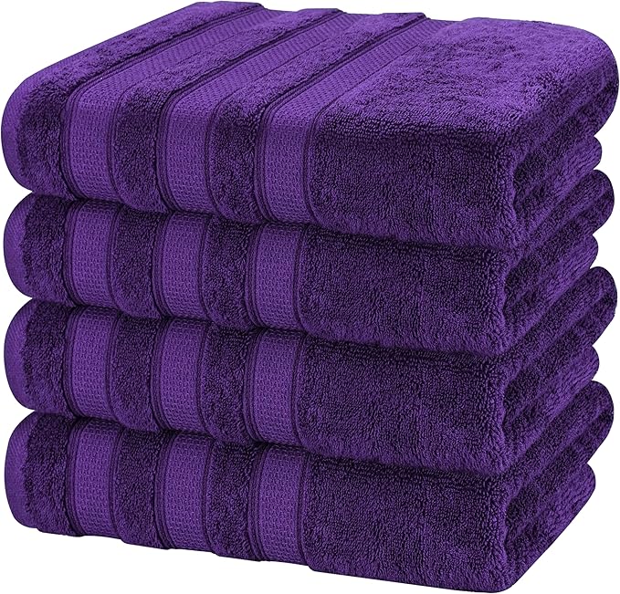 American Soft Linen Salem 100% Cotton Turkish 4 Piece Bath Towels for Bathroom, 600 GSM Soft Absorbent Quick Dry Bath Towel Set, Purple