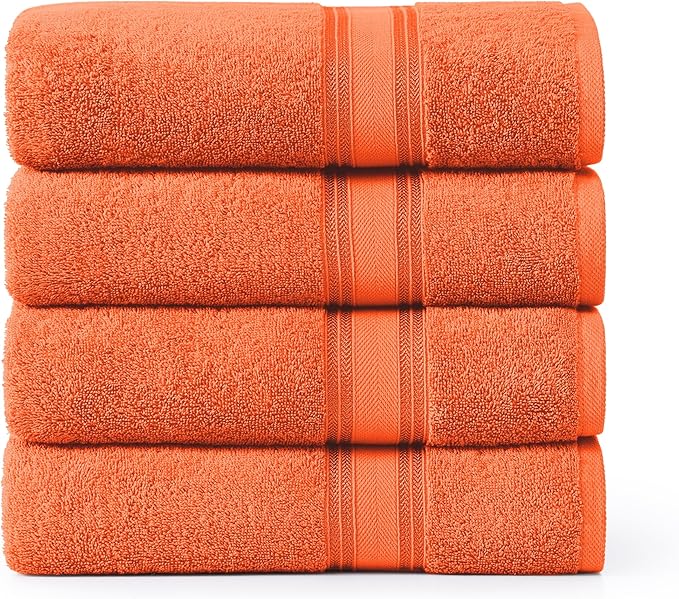 Lane Linen 100% Cotton 4 Pack Bath Towels (28"x54") - Zero Twist, Mercerized Cotton Towel Sets for Bathroom - Quick Dry, Soft & Absorbent Large Bath Towel Set - Salon, Spa & Hotel Quality - Tiger Lily