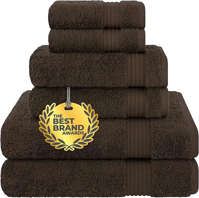Cotton Paradise 6 Piece Towel Set, 100% Cotton Soft Absorbent Turkish Towels for Bathroom, 2 Bath Towels 2 Hand Towels 2 Washcloths, Brown Towel Set