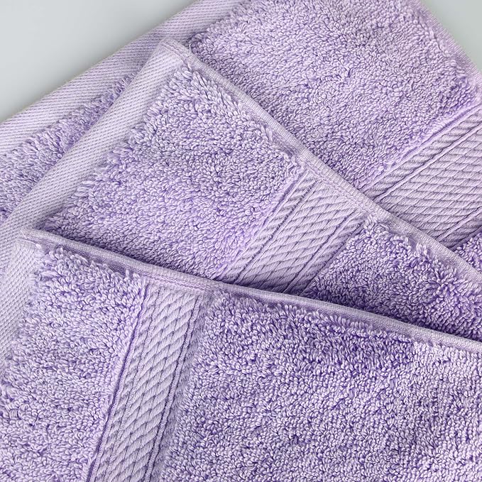Superior Egyptian Cotton Pile Bath Towel Set of 4, Ultra Soft Luxury Towels, Thick Plush Essentials, Absorbent Heavyweight, Guest Bath, Hotel, Spa, Home Bathroom, Shower Basics, Purple