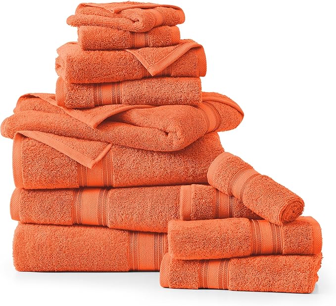 LANE LINEN Luxury 12 Piece Bath Towel Set - 100% Cotton, Rust Color, Absorbent, Quick Dry, Soft, Oeko-Tex Certified, Satisfaction Guarantee
