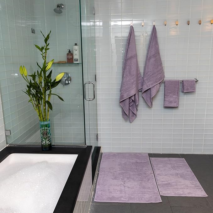 Mosobam Luxury Turkish 10pc XL Deluxe Bath Bundle Body Hand Face Towel and Mat Lavender Aura 700 GSM & 1000 GSM Bamboo Viscose & Aegean Turkish Combed Cotton