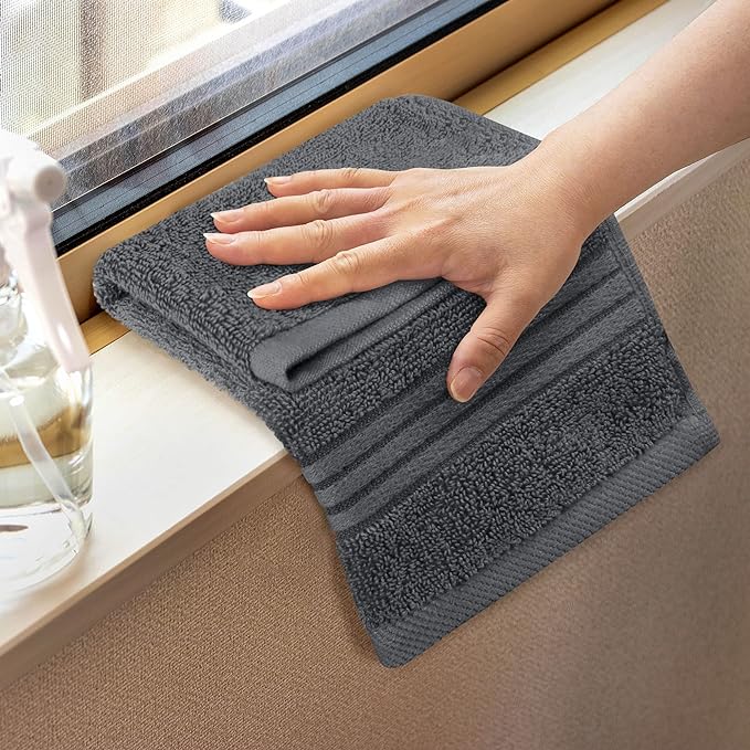 Utopia Towels 12 Pack Premium Wash Cloths Set, 12 by 12 Inches, 100% Cotton Ring Spun, Highly Absorbent and Soft Feel Washcloths for Bathroom, Spa, Gym, and Face, Grey