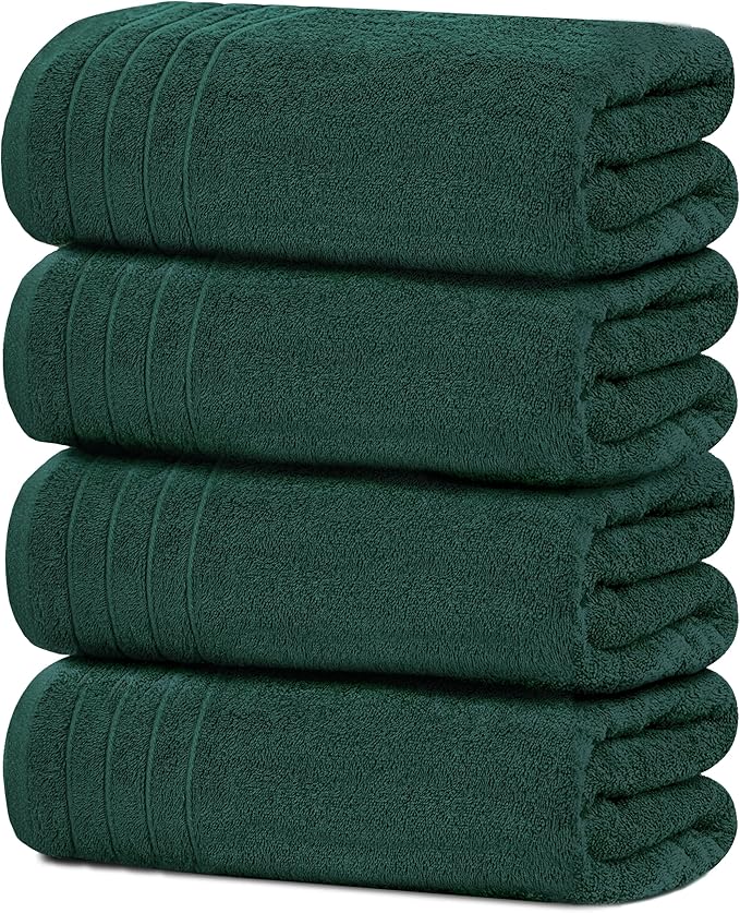 Tens Towels Pack of 4 Extra Large Bath Towels 30 x 60 Inches, 100% Cotton, Larger & Lighter Weight, Quicker to Dry, Super Soft and Absorbent, Perfect for Bathroom, Hunter Green