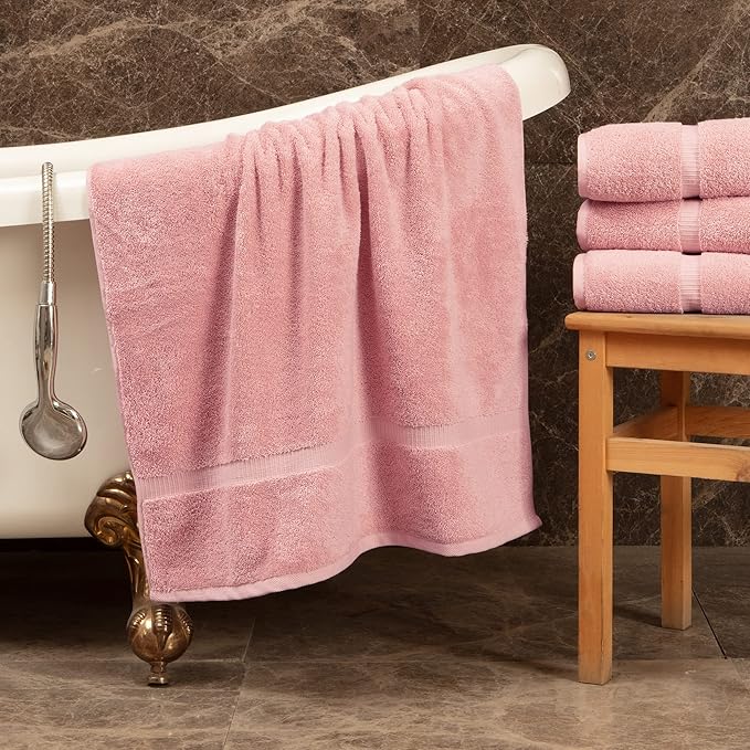 Towel Bazaar Premium Cotton Super Soft and Absorbent Turkish Towels (4-Piece Extra Large Bath Towels, Pink)