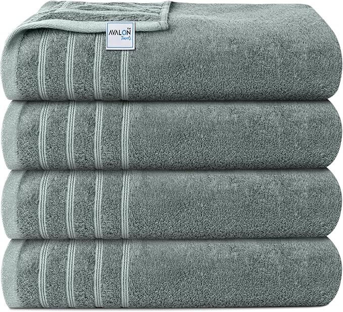 Avalon Towels Bath Towels Set of 4, Size 30 x 60 Inches, Highly Soft and Absorbent, Quick Drying, Lightweight, Perfect for Daily Use (Light Grey)