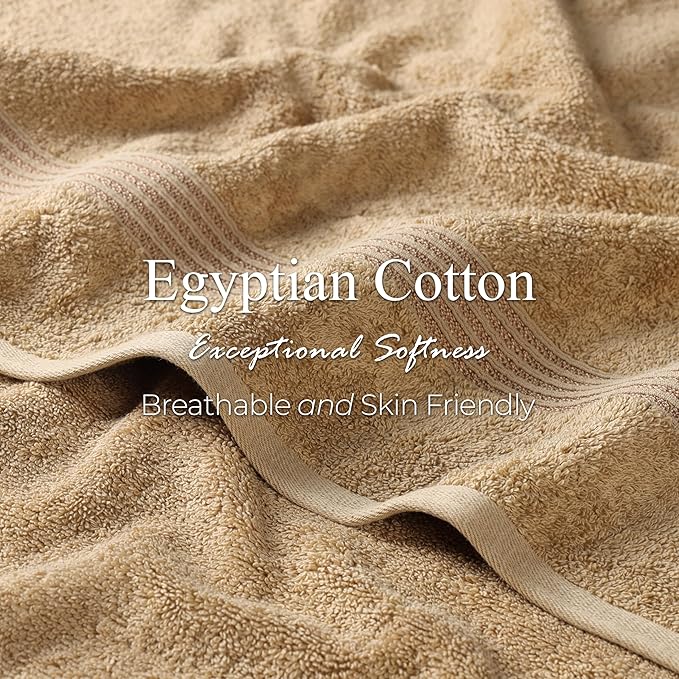Superior Egyptian Cotton 6-Piece Towel Set, Bathroom Essentials, Towels For Bathroom, Apartment, Airbnb, Guest Bath, Face, Hand, Bath Towels, Washcloths, Absorbent, Fast Drying, Toast