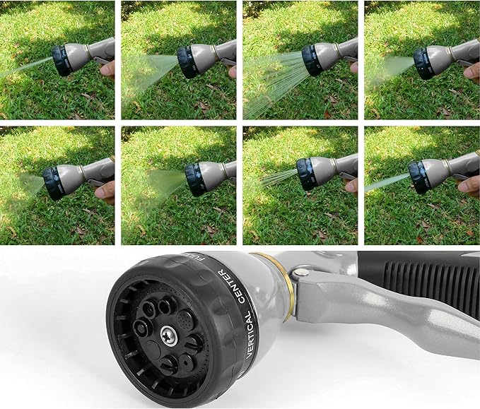 STYDDI Pro Ultra Heavy Duty Multi-Patterns Garden Hose Nozzle, All Metal Hose Nozzle with 8 Spray Patterns, Perfect for Plant Watering, Car Washing, Window Cleaning, Pet Showering, Gray
