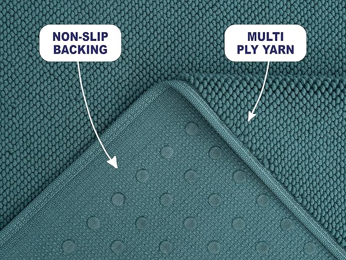 American Soft Linen Bath Rug, 17 in 24 in 100% Cotton Bath Mats Rugs for Bathroom, Slip Reducer Washable Shaggy Form Area Rugs, Colonial Blue Bath Rug
