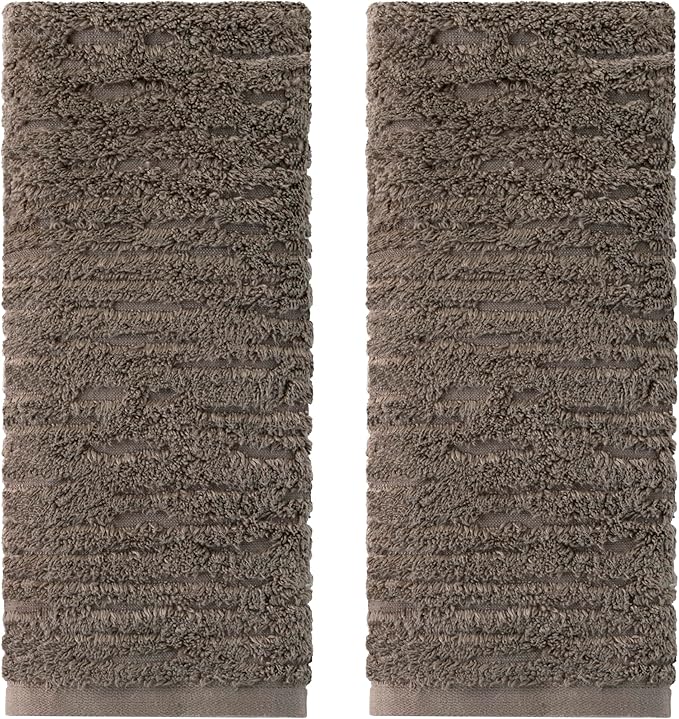 SKL Home CloudSoft Cotton Luxury Hand Towel 2pc Set for Bath/Kitchen/Bar & Gift, Mink Brown