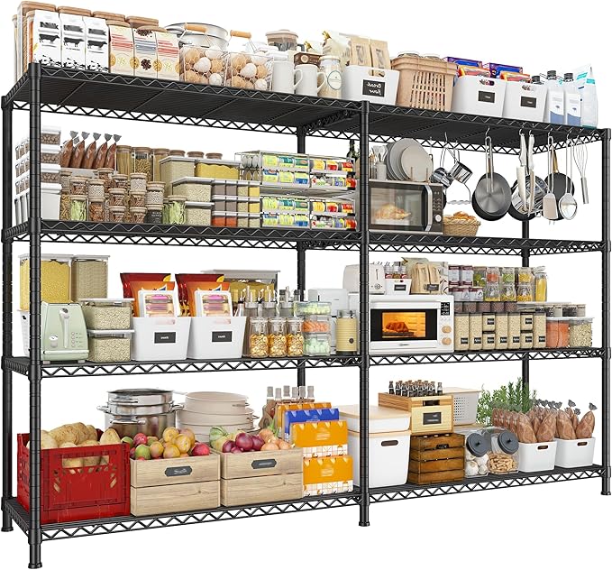 REIBII 72.8" W Storage Shelves Load 1500LBS, 4 Tier Metal Shelving Unit Wire Shelving for Storage Rack Heavy Duty Metal Shelves for Garage Pantry Kitchen, 17.7" D x 72.8" W x 59" H