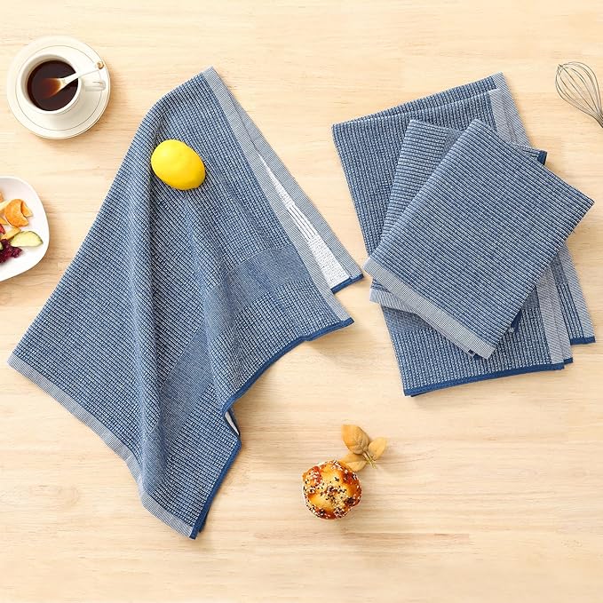 Homaxy Premium Kitchen Towels(18”x 28”, 12 Pack), Large Cotton Kitchen Hand Towels, Flat and Terry Dish Towels, 380 GSM Highly Absorbent Tea Towel Set with Hanging Loop, Navy Blue