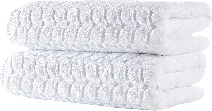 BAGNO MILANO Turkish Bath Towels, Soft Plush Jacquard Luxury Bath Towels, Quick Dry Towel Set (White, Bath Sheet)