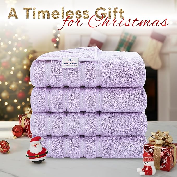 American Soft Linen Luxury 4 Piece Bath Towel Set, 600 GSM 100% Cotton Turkish Bath Towels for Bathroom, 27x54 in Extra Large Bathroom Shower Towels, Lilac