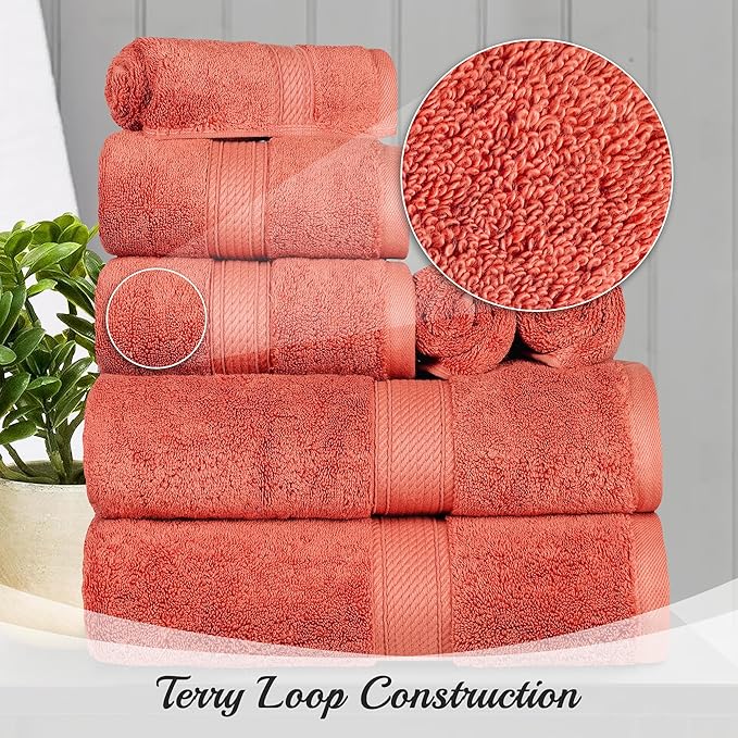 BNM Egyptian Cotton Heavyweight Towels, Ideal For Bathroom, Shower, Spa, 800 GSM Bath Towels, Highly-Absorbent, Luxury Bathroom Essentials, Ultra-Soft Plush Home Basics, Bath Towel Set of 4, Coral