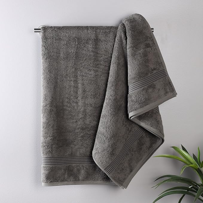 Superior Egyptian Cotton Bath Towel Set, Home Bathroom Towels, Master, Guest Bath, Decor Essentials, Quick Dry, Absorbent, Large Body Towels, Spa, Hotel, Resort, Adult, Kids, Set of 2, Charcoal