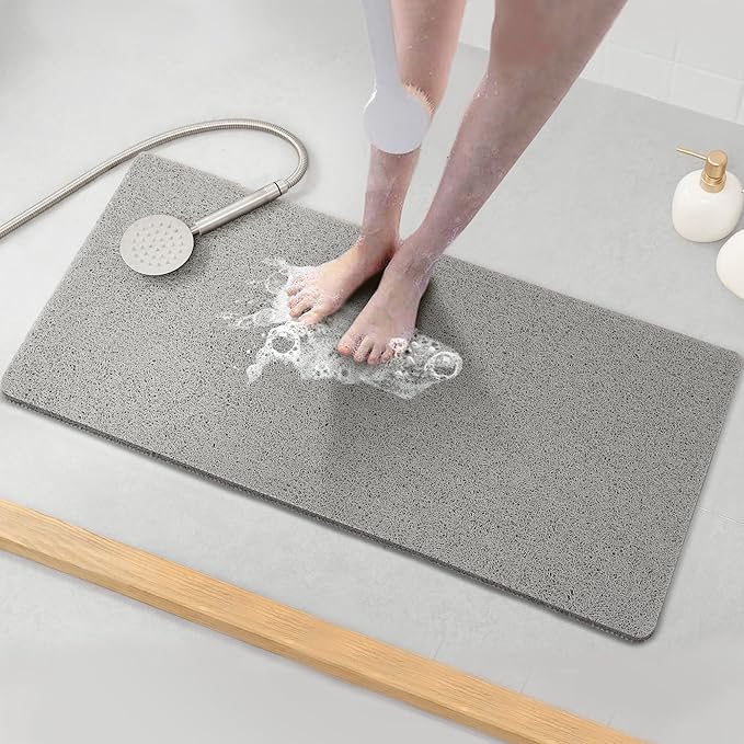 Asvin Soft Textured Bath, Shower, Tub Mat, 35x16 Inch, Phthalate Free, Non Slip Comfort Bathtub Mats with Drain, PVC Loofah Bathroom Mats for Wet Areas, Quick Drying