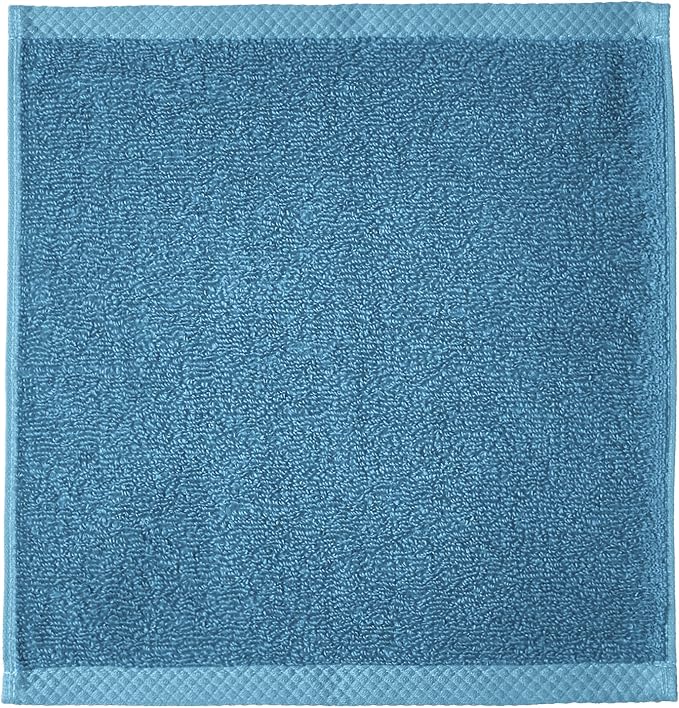 Amazon Basics Cotton Washcloths, Quick-Dry, 12" x 12", 12-Pack, Lake Blue
