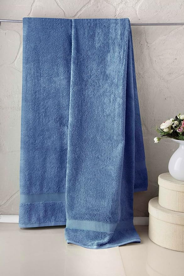 SALBAKOS 100% Turkish Cotton Extra Large Bath Sheet Set of 2 35x70 inch | Heirloom Quality | Hotel & Spa Collection | Soft, Absorbent Oversize Bath Towels | Made in Turkey (Blue, 2 Bath Sheets)