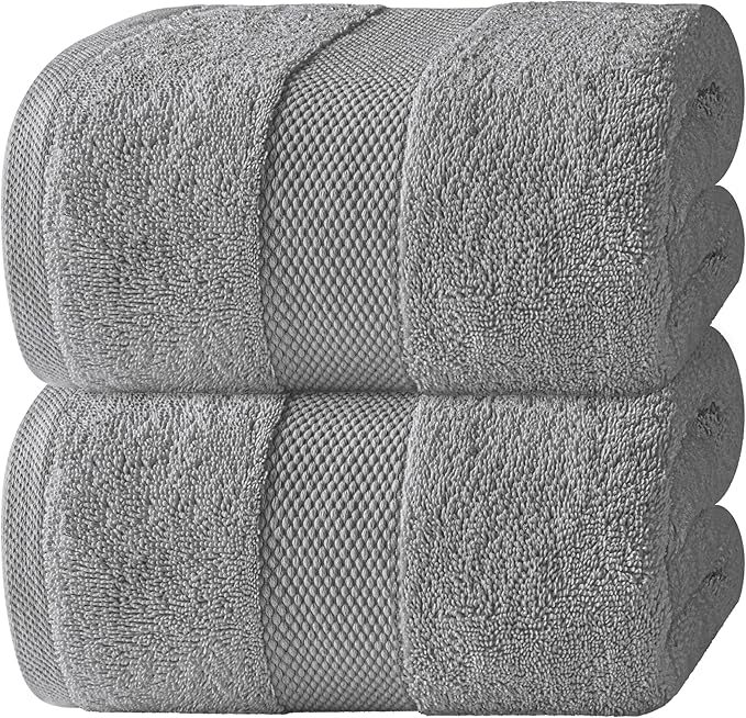 White Classic Luxury Soft Bath Sheet Towels - 650 GSM Cotton Luxury Bath Towels Extra Large 35x70 | Highly Absorbent and Quick Dry | Hotel Quality Extra Large Bath Towels Oversized, Light Grey, 2 Pack