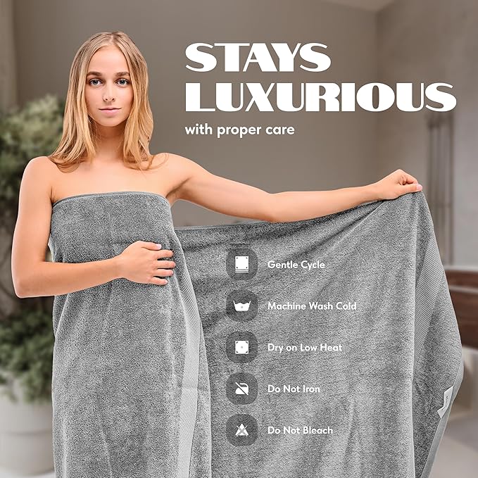 White Classic Luxury Soft Bath Sheet Towels - 650 GSM Cotton Luxury Bath Towels Extra Large 35x70 | Highly Absorbent and Quick Dry | Hotel Quality Extra Large Bath Towels Oversized, Light Grey, 2 Pack