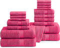 LANE LINEN 100% Ring Spun Cotton Luxury Bath Towel Set - 18 PCs - 4 Bath Towels, 8 Washcloths & 6 Turkish Hand Towels for Bathroom - Sustainably Produced, Ultra Soft & Absorbent - Fuschia