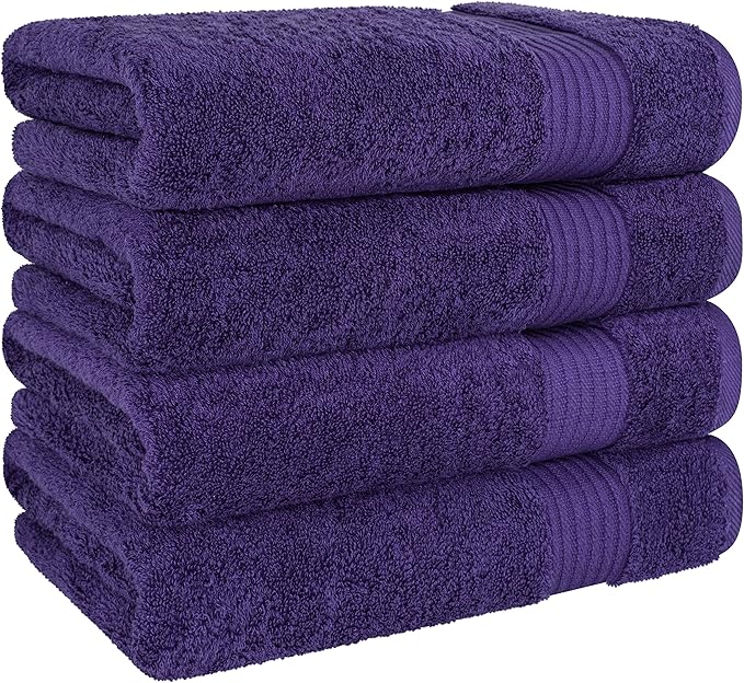 Cotton Paradise 4 Piece Turkish Bath Towels for Bathroom, 100% Cotton Extra Large Soft Plush Towels Bathroom Set, Purple