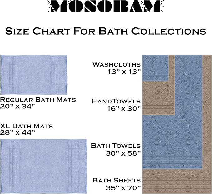 Mosobam Luxury Turkish 12pc XL Towel Set 35X70 16X30 13X13 Light Grey (Gray) 700 GSM Bamboo Viscose & Aegean Turkish Combed Cotton