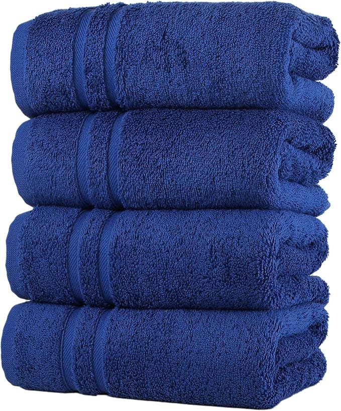 Hawmam Linen Royal Blue Hand Towels 4 Pack Turkish Cotton Premium Quality Soft and Absorbent Small Towels for Bathroom