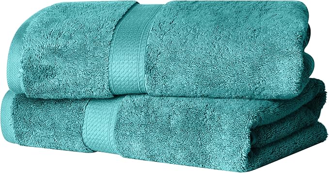 Superior Egyptian Cotton Pile Bath Towel Set of 2, Ultra Soft Luxury Towels, Thick Plush Essentials, Absorbent Heavyweight, Guest Bath, Hotel, Spa, Home Bathroom, Shower Basics, Turquoise