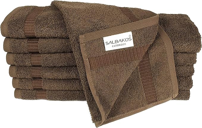 SALBAKOS 100% Turkish Cotton Washcloth Set of 12 13x13 inch | Heirloom Quality | Hotel & Spa Collection | Ultra Soft, Super Absorbent, Washcloth Towels | Made in Turkey (Chocolate, 12 Washcloths)