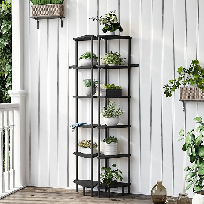 6 Tier Corner Shelf, 66.5'' Tall Standing Shelf, Narrow Display Shelf Stand, Modern Corner Bookshelf, Plant Stand, Corner Bookcase for Living Room, Bedroom, Bathroom, Black LCS502B