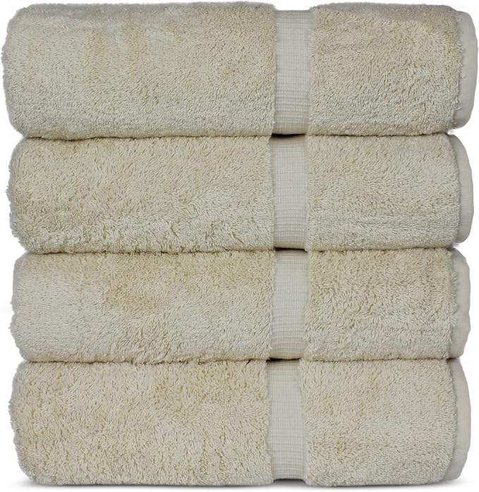Chakir Turkish Linens 100% Cotton Premium Turkish Towels for Bathroom | 27'' x 54'' (4-Piece Bath Towels - Beige)