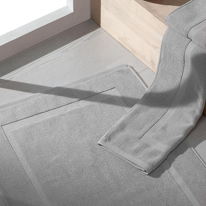 SALBAKOS 100% Turkish Cotton Bath Mat Set 2-Piece - 20x34 inch, Premium Quality Hotel & Spa Collection, Soft, Absorbent, Long Lasting, Durable Bathroom Rugs | Made in Turkey (Silver, 2 Bath Mats)