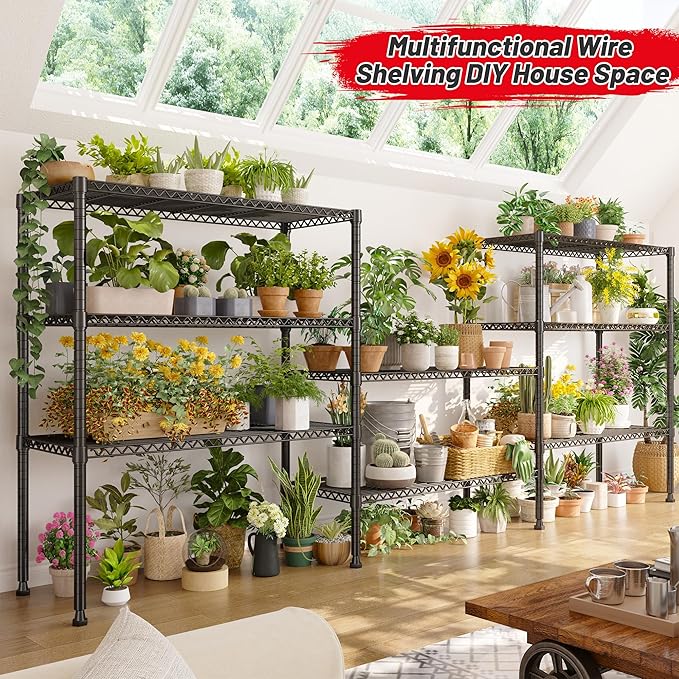 REIBII Wire Shelving Storage Shelves Metal Shelves Heavy Duty Shelving Adjustable Garage Storage Wire Shelf Pantry Shelves for Bedroom Kitchen Rack 35.5''W x 14''D x 59''H