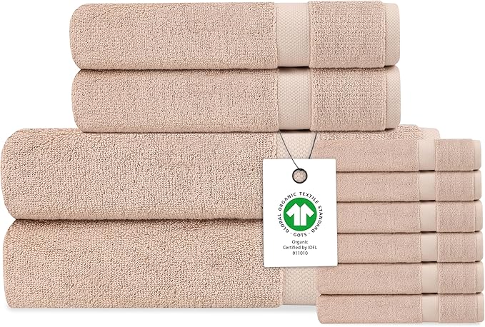 Delara Organic Cotton Luxuriously Plush Bath Towel 10 Piece Set|GOTS & Oeko-TEX Certified|Premium Hotel Quality Towels|Feather Touch Technology|650 GSM Long Staple|Soft, Quick Dry & Ultra-Absorbent